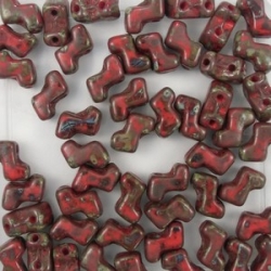#15.1 - 25 Stück Two-Hole ZET Beads 5x6mm - red travertin