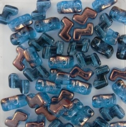 #11.1 - 25 Stück Two-Hole ZET Beads 5x6mm - tr. aquamarine half 