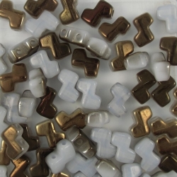 #17.0 - 25 Stück Two-Hole ZET Beads 5x6mm - alabaster half bronz