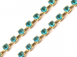 1 m Strasskette aqua Ø ± 3,0mm - gold