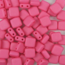 50 Stück Two-Hole Flat Square 6mm - alabaster pastel matt pink r