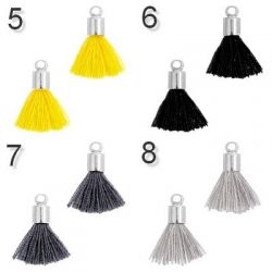 5 Stück Mini-Perlen-Quasten (ca. 1,5cm) "Ibiza Style" - goldene Endkappe mit Öse - verschiedene Farben