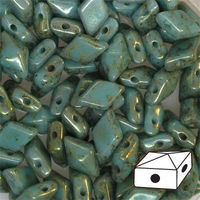 #06.02 - 25 Stück Diamonduo 5x8 mm - Opaque Green Turquoise Gold Luster