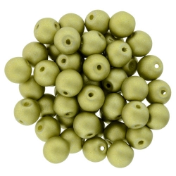#50.09 25 Stück Perlen rund Top Hole - Satin Metallic Chartreuse - Ø 6 mm