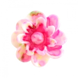 #28 - 5 Stück Resin Flower Beads ca. 12 mm - Aquarell-Painted - lt pink green