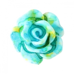 #24a - 5 Stück Resin Rose Beads ca. 10 mm - Aquarell-Painted - turquoise yellow