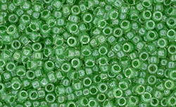 10 g TOHO Seed Beads 9/0 TTR-09-0343 - Takumi Large Hole Bead - Inside-Color Crystal/Apple Green Lined