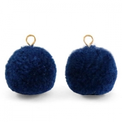 1 Stück Woll PomPom - Marine Blue (Gold-Öse)