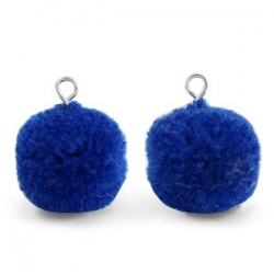 1 Stück Woll PomPom - Cobalt Blue (Silber-Öse)