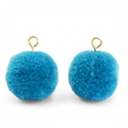 1 Stück Woll PomPom - Turquoise Blue (Gold-Öse)