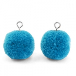 1 Stück Woll PomPom - Turquoise Blue (Silber-Öse)