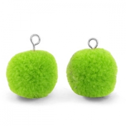 1 Stück Woll PomPom - Dk Lime Green (Silber-Öse)