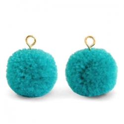 1 Stück Woll PomPom - Turquoise Green (Gold-Öse)