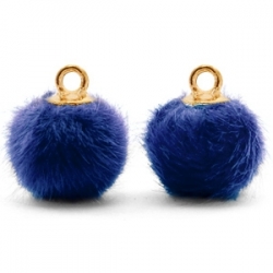 1 Stück Faux Fur PomPom - Cobalt Blue (Gold)