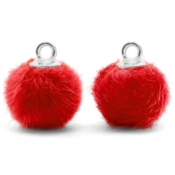 1 Stück Faux Fur PomPom - Red (Silber)