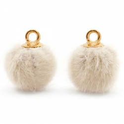 1 Stück Faux Fur PomPom - Sand Beige (Gold)