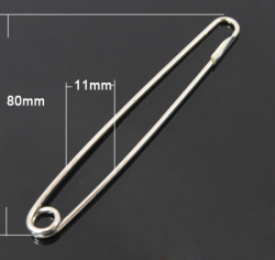 1 Stück Kilt-/Sicherheitsnadel 80 mm aus Metall - platin-farben