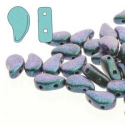 #03.10 - 25 Stück Paisley Beads 8x5 mm - Jet Polychrome Dk Capri Blue