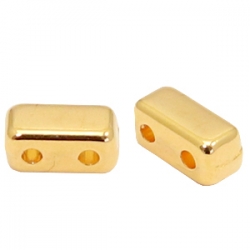 1 Stck. 2-Hole Metallperle ca. 6x3mm (Ø1mm) gold-farben, vergleichbar mit Brick Bead