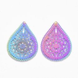 #37a 10 Stück Edelstahl Filigree Tropfen 48x35x0.3 mm Multicolor-Farben