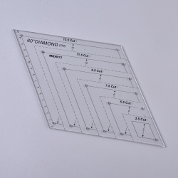 1 Stück Acryl Quilt-Schablone - 60° Winkel Diamond - 270x156x2,9mm, Loch: 3mm