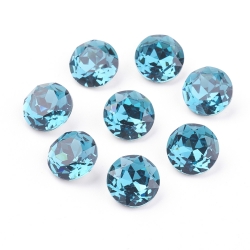1 Glas-Dentelle/Chaton facetiert, Ø 10x5 mm - Indicolite - Rückseite foiled