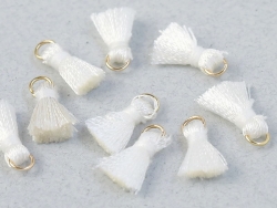 1 Stück Mini-Perlen-Quaste (ca. 1cm)  aus Baumwolle - mit goldfarbenen Biegering - cream white