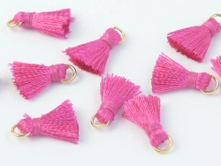 1 Stück Mini-Perlen-Quaste (ca. 1cm)  aus Baumwolle - mit goldfarbenen Biegering - fuchsia