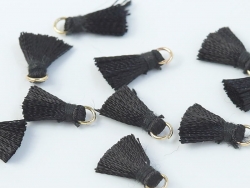 1 Stück Mini-Perlen-Quaste (ca. 1cm)  aus Baumwolle - mit goldfarbenen Biegering - black