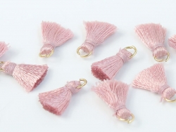 1 Stück Mini-Perlen-Quaste (ca. 1cm)  aus Baumwolle - mit goldfarbenen Biegering - old pink