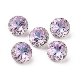 1 Glas-Dentelle/Chaton facetiert mit Blütenmusterung, Ø 10x6 mm - Vitrail Light - Rückseite foiled