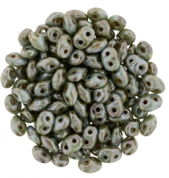 #037 10g SuperDuo-Beads opak white/turquoise - ceramik look