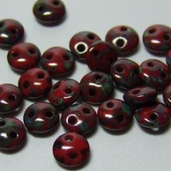 #20 - 50 Stück Two-Hole Lentils 6mm - opaque red picasso