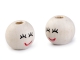 5 Stück Holzkugeln mit "Gesicht" ca. 18 mm - beige-weiß