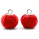 1 Stück Faux Fur PomPom - Red (Silber)