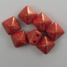 #20 - 10 Two-Hole Pyramid 8x8mm - coral red gold luster