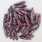 #12.01 - 20 Stck. Thorn Beads 5x16mm Jet Picasso - Silver/Pink