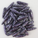#12.02 - 20 Stck. Thorn Beads 5x16mm Jet Picasso - Silver/Purple