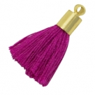 5 Stück Mini-Perlen-Quasten (ca. 2,4cm)  Ibiza Style - goldene Endkappe mit Öse - med fuchsia purple