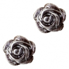 #34a - 5 Stück Resin Rose Beads ca. 6 mm - dk brown - silber coated