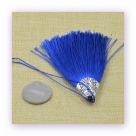1 Stück Textil-Quaste (ca. 8,0cm) - mit antik silber Endkappe und Faden - cobalt