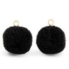 1 Stück Woll PomPom - Black (Gold-Öse)