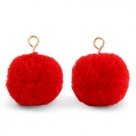 1 Stück Woll PomPom - Red (Gold-Öse)