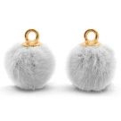 1 Stück Faux Fur PomPom - Lt Grey (Gold)