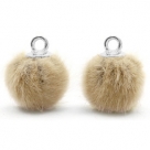 1 Stück Faux Fur PomPom - Camel (Silber)