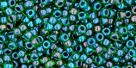 10 g TOHO Seed Beads 11/0 TR-11-0387 - Inside-Color Rainbow Peridot/Opaque Green Lined