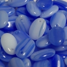 25 Stück ovale Linsen 9x6 mm opalin blau-weiß